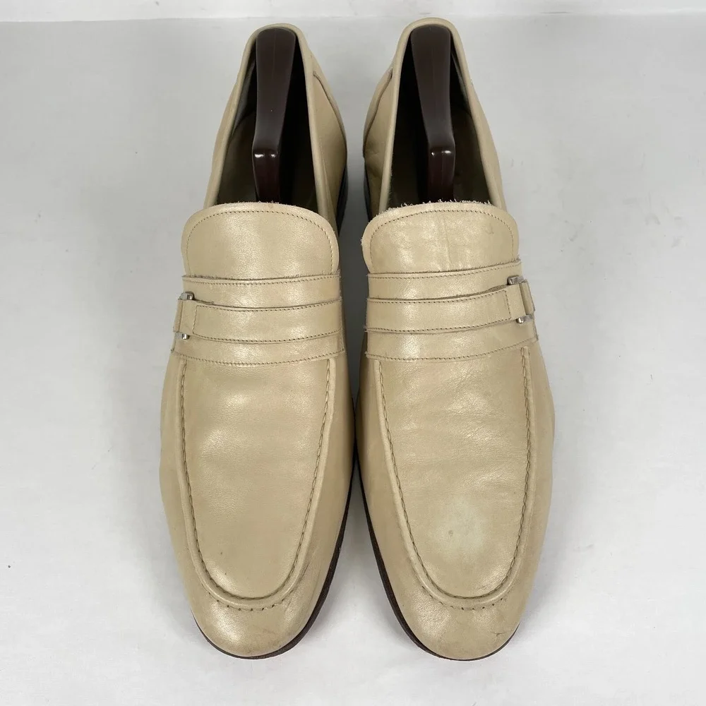 Paul Fredrick Loafers Mens Size 12 Beige Leather Strap Slip On Casual Shoes